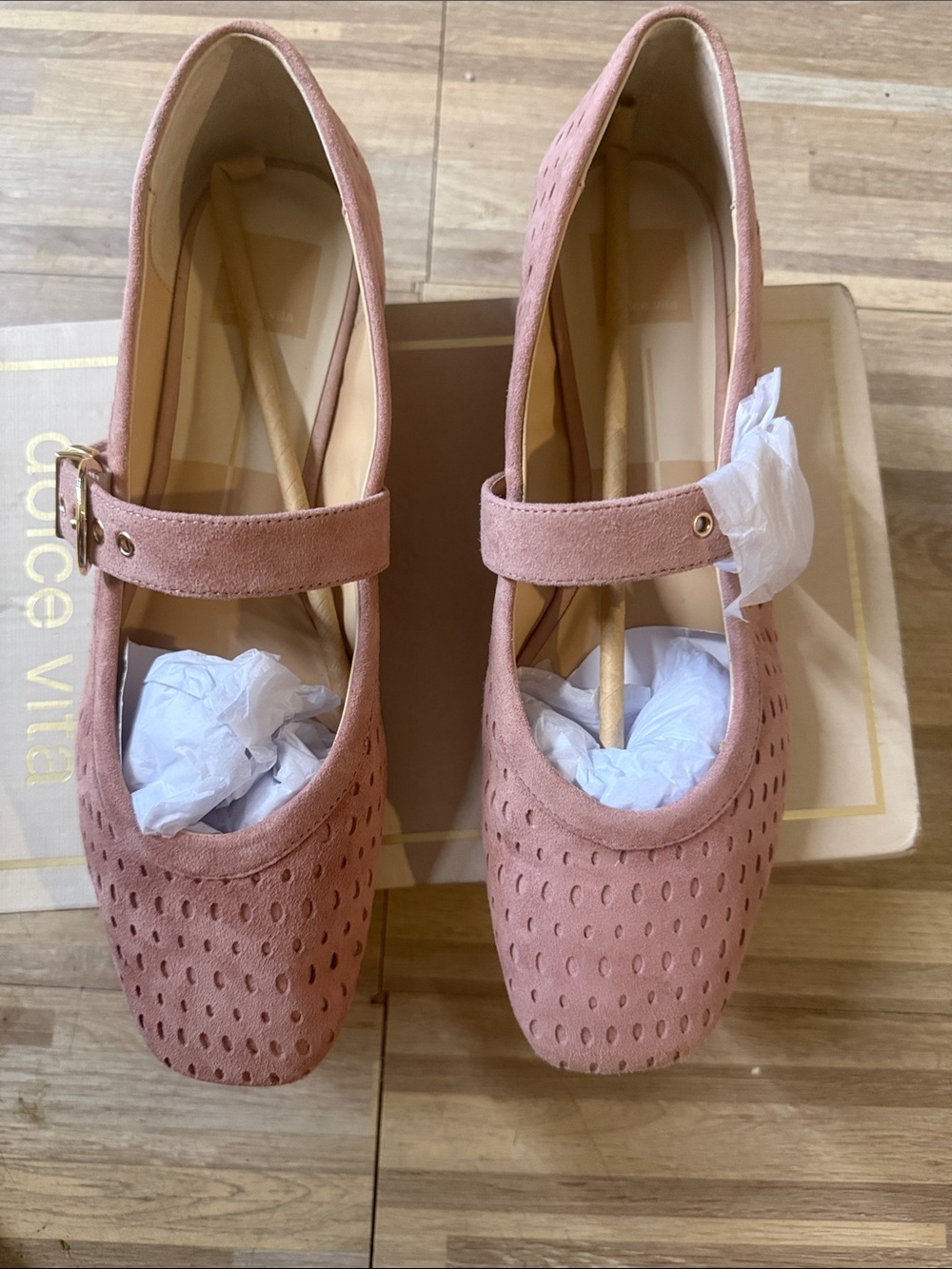 Dolce Vita Pink Suede Mary Jane Flats with Perforated Upper